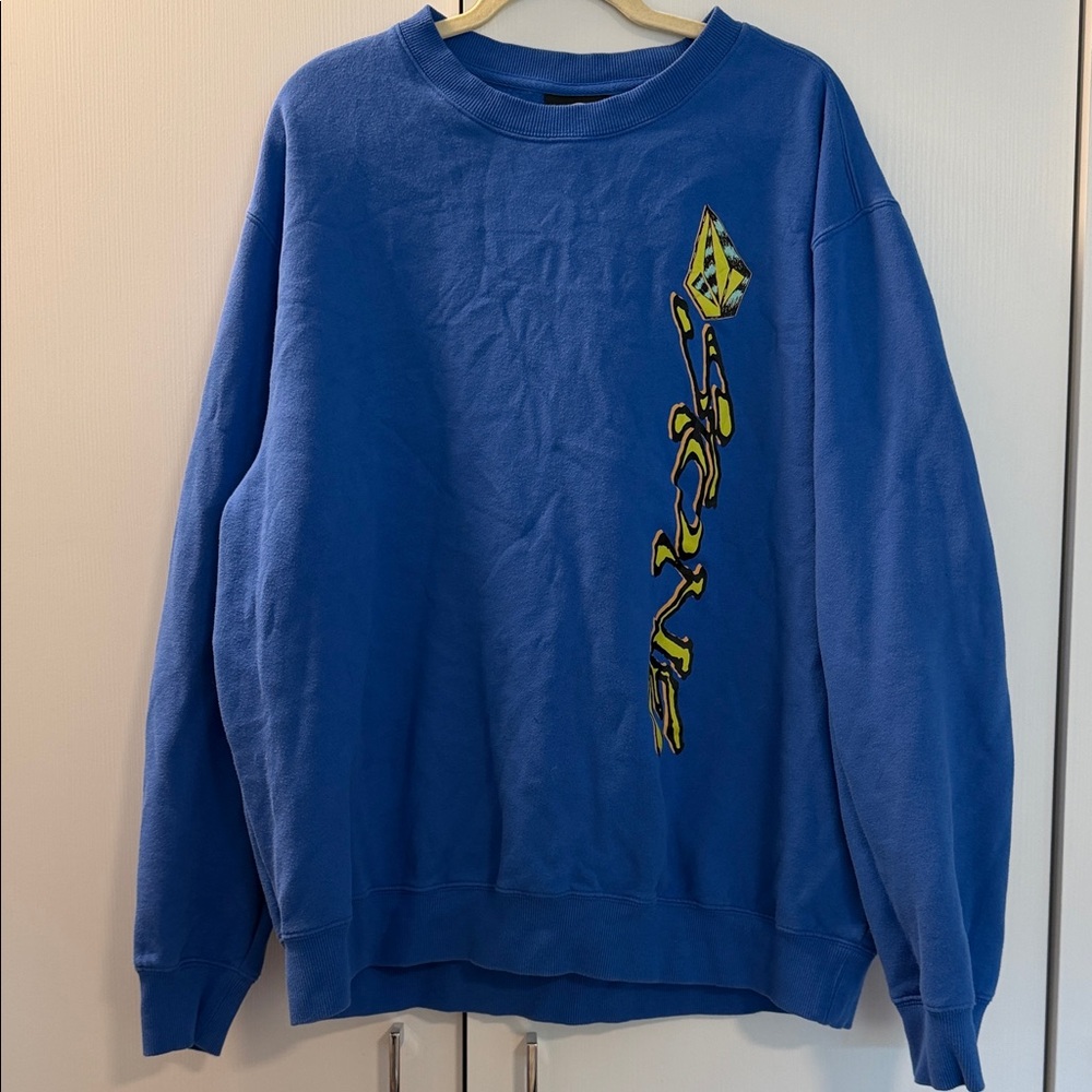 Volcom Blue Graphic Sweatshirt XXL Crewneck Skate Surf Streetwear Logo